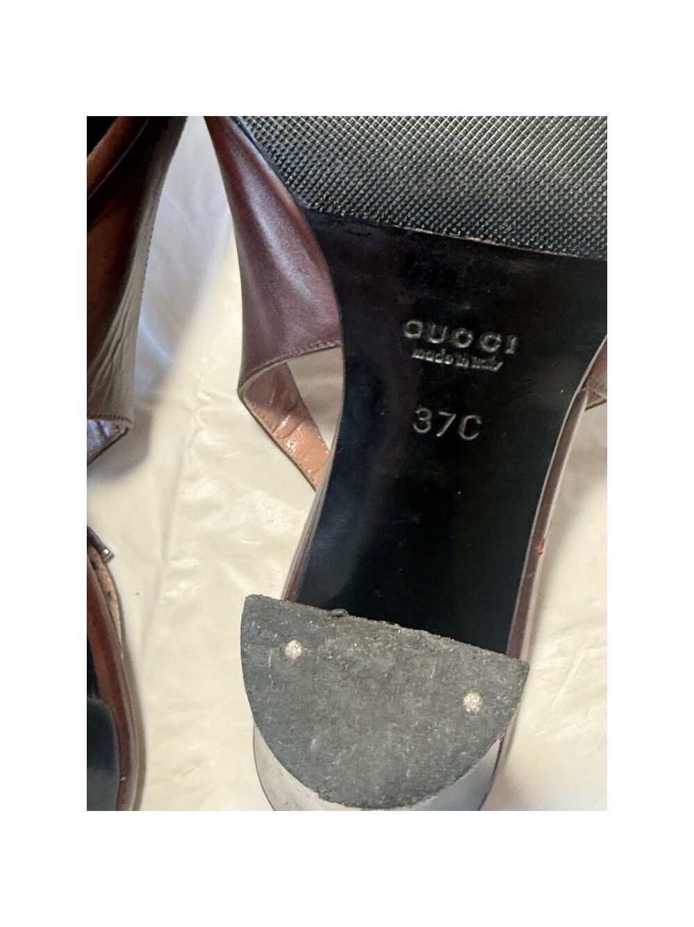 GUCCI Slingback Heels Closed Toe Brown Leather Shoes Sandals US 7 EU 37 C - Picture 15 of 16